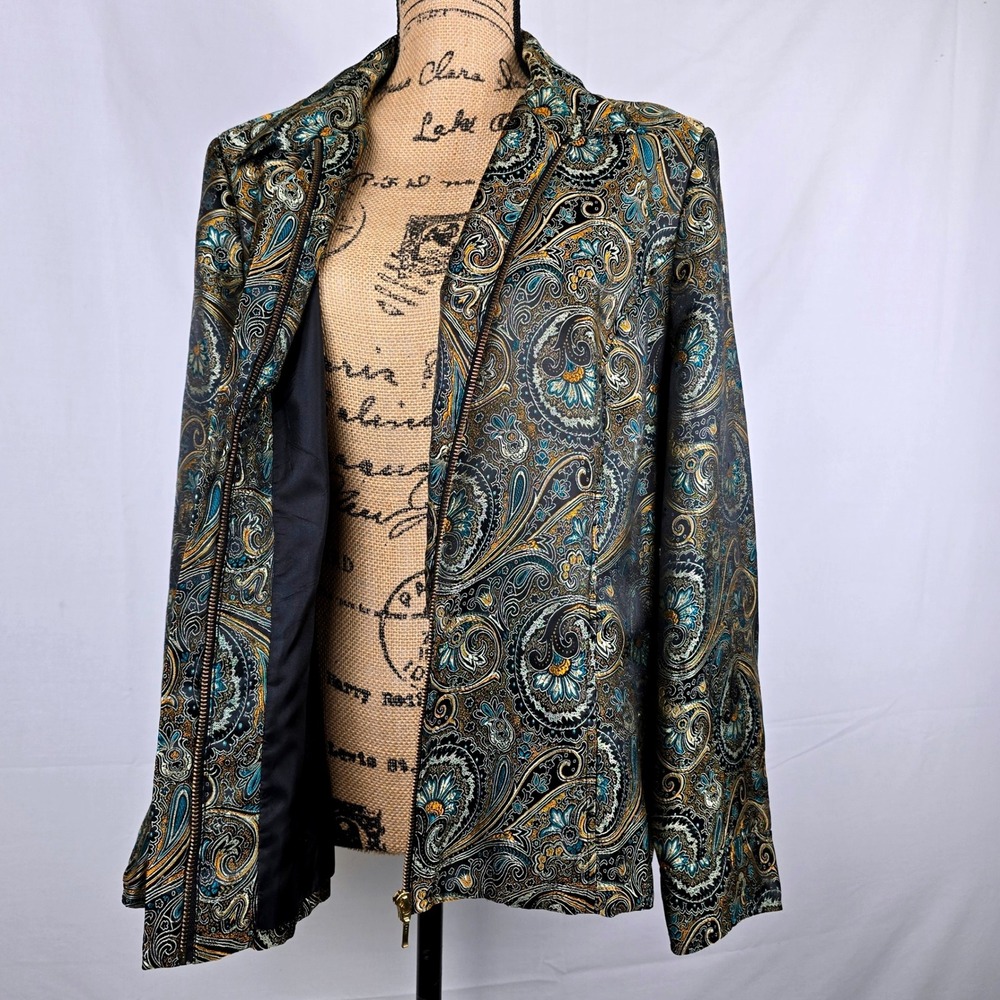 Beautiful Brownstone Studio Paisley Print Blazer Jacket‎ Zipper Front XL - Picture 3 of 16